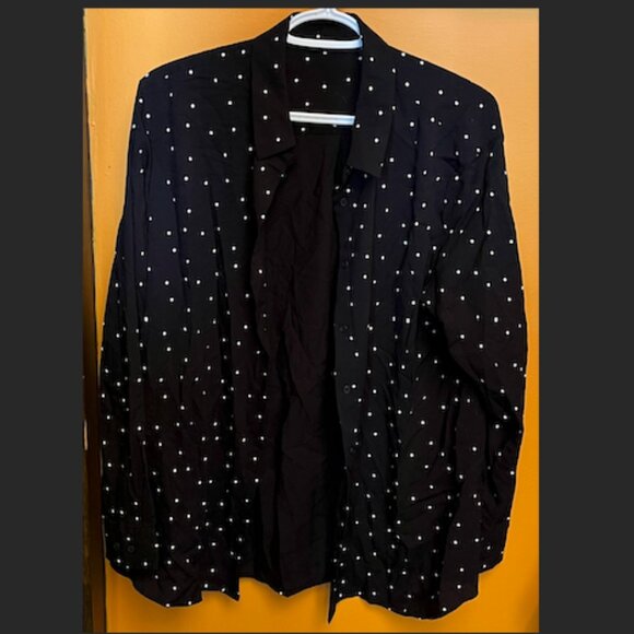 Uniqlo Black with White Polka Dot Dress Shirt (Size XL) - Picture 1 of 5